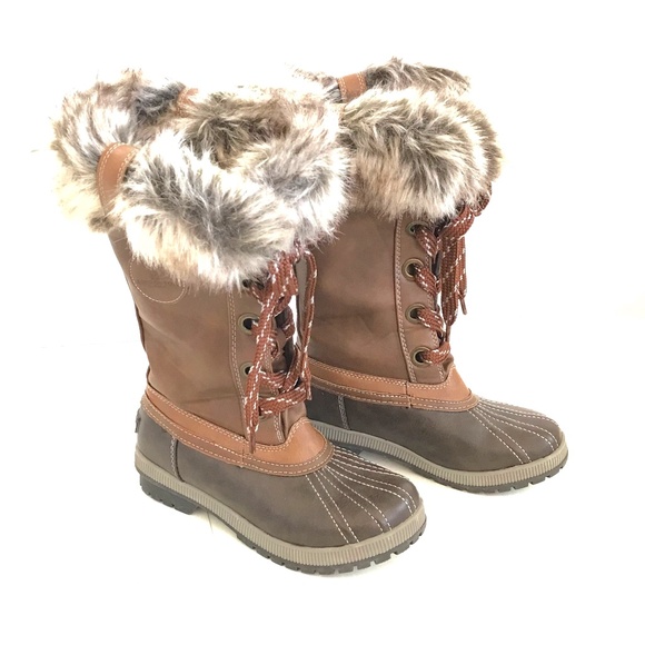 LONDON FOG Duck Boots Water Resistant Lace Up Melton Cognac Women’s Size 6 - Picture 1 of 16